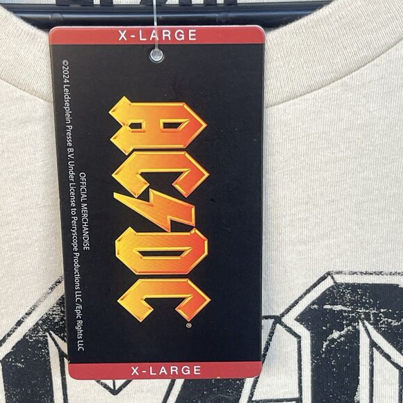 ACDC Shirt Men Extra Large XL Cream Band Tee Rock & Roll Angus Back in Black NEW - Picture 4 of 11